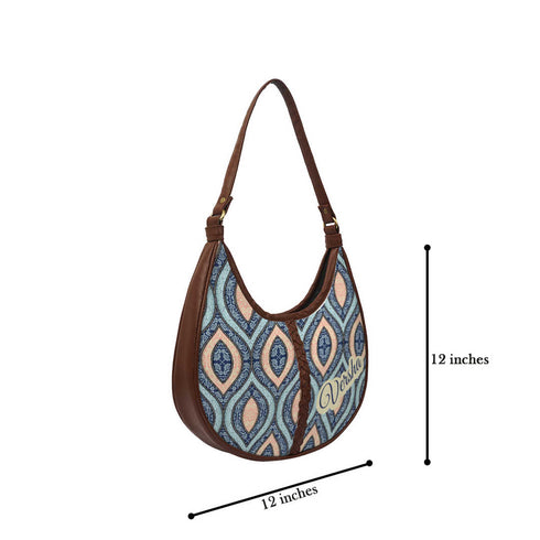 Blue Printed Half Moon Hobo Bag - Uncommongifts.in